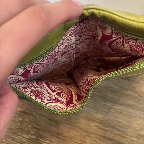 Hobo Lauren Clutch Wallet Leather Double Frame Dark Citron Moss Green Magnetic - Picture 9 of 16